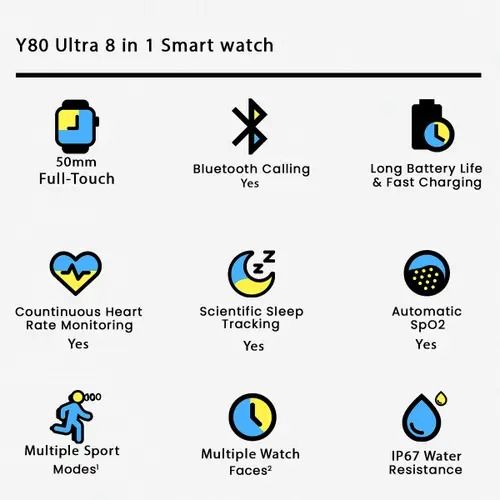 Y80 Ultra 8 in 1 Smart watch ,8 Straps 49MM Big Display  (Random Colour) View Gallery - Pakistan