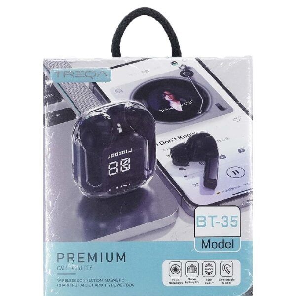 Treqa BT35 Bluetooth Earbuds | Wireless Earphones | HiFi Stereo Headphone | Digital Display Charging Case (Random color) View Gallery - Pakistan