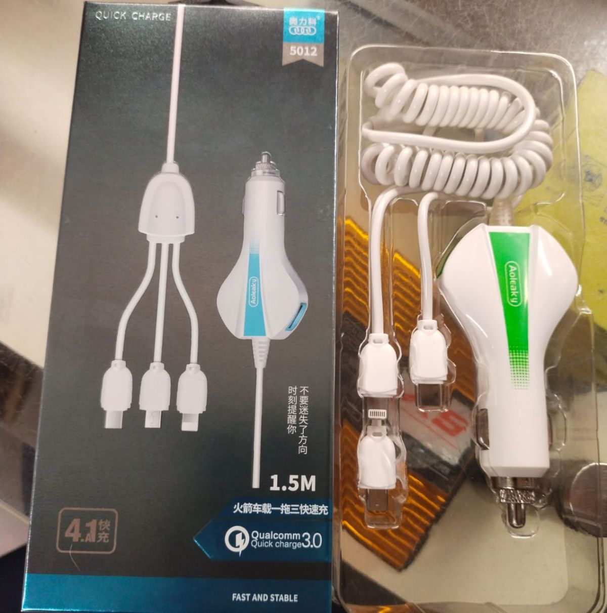 Aolike 5012 Car Phone Charger  USB Fast Charge One Drag 3in1 Universal Car Charger View Gallery - Pakistan