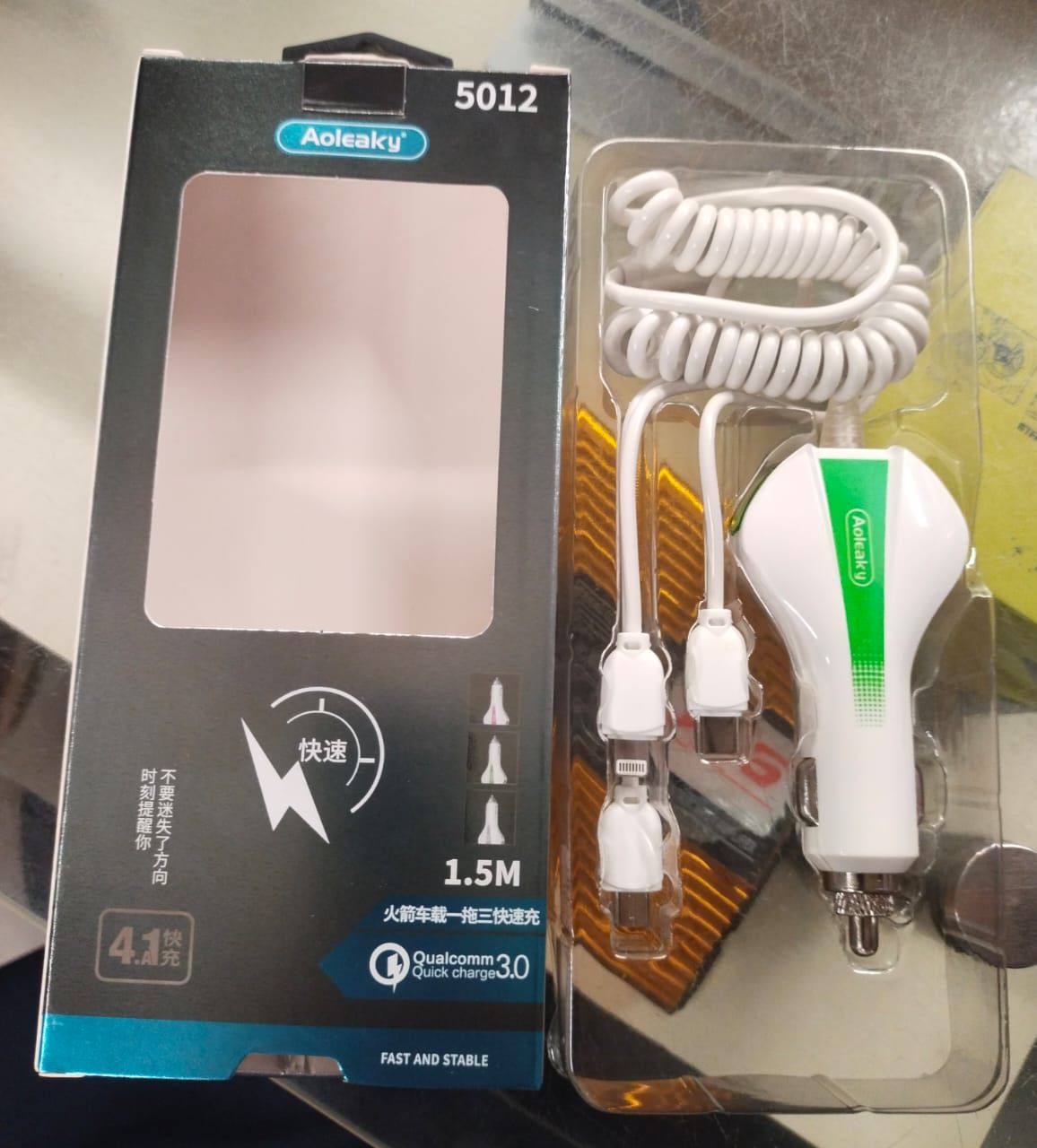 Aolike 5012 Car Phone Charger  USB Fast Charge One Drag 3in1 Universal Car Charger View Gallery - Pakistan