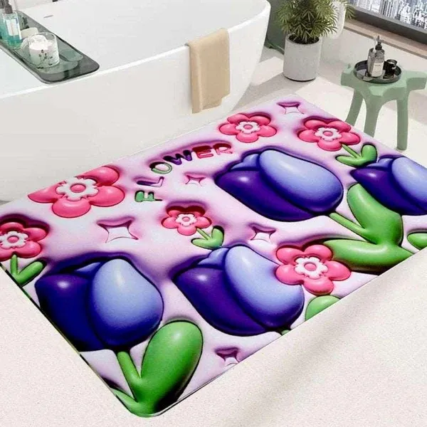 3D Printing Soft Mat Cut Flower Design Anti Slip Floor Door Mat Water Absorb for Bathroom, Kitchen or Room (Random color &amp; Designs) View Gallery - Pakistan
