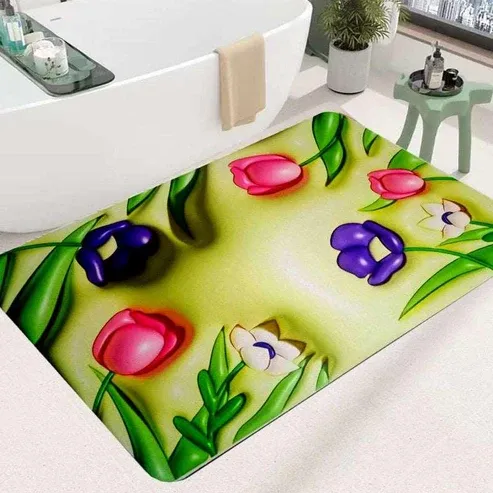 3D Printing Soft Mat Cut Flower Design Anti Slip Floor Door Mat Water Absorb for Bathroom, Kitchen or Room (Random color &amp; Designs) View Gallery - Pakistan