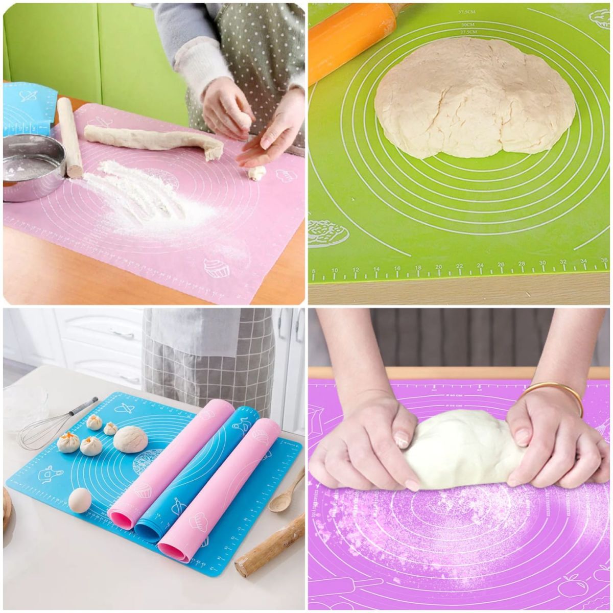 Silicone Baking Roti Mat With Measurements Heat Resistant | Non Stick Flour Rolling Mat | Baking Kneading Dough Pad Big size (Random Color)