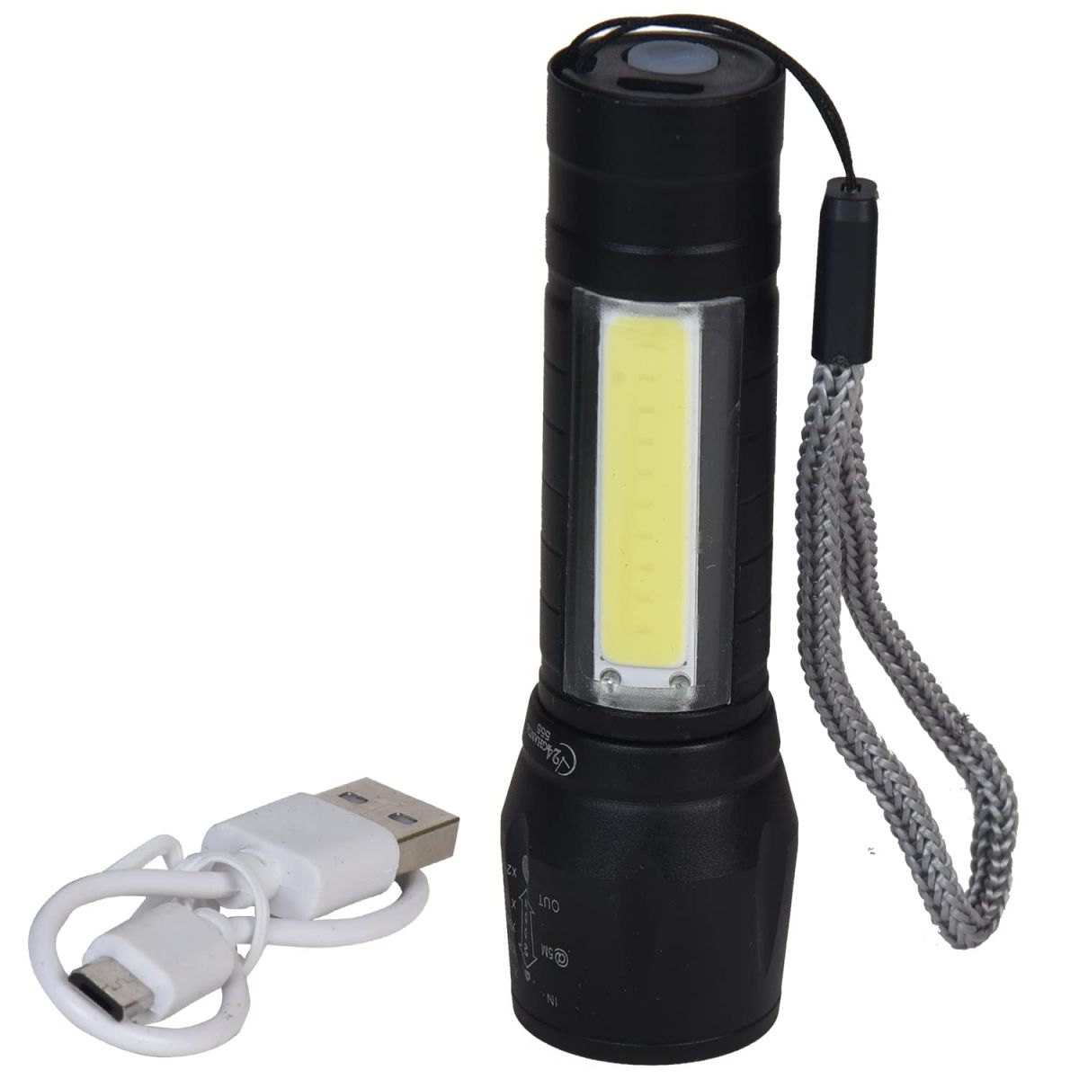 USB Charging XPE+COB LED Flashlight Lamp Torch With Clip Three Mode Zoomable Lamp Built in Battery with Box View Gallery - Pakistan