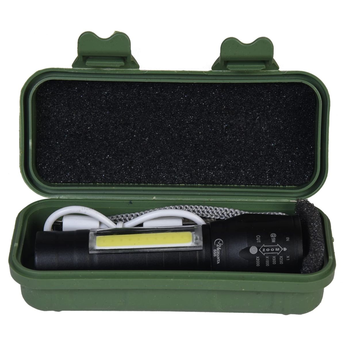 USB Charging XPE+COB LED Flashlight Lamp Torch With Clip Three Mode Zoomable Lamp Built in Battery with Box View Gallery - Pakistan