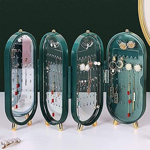 Screen Folding Jewelry Box | Jewelry Cabinet Organizer with Mirror (Random Color) View Gallery - Pakistan