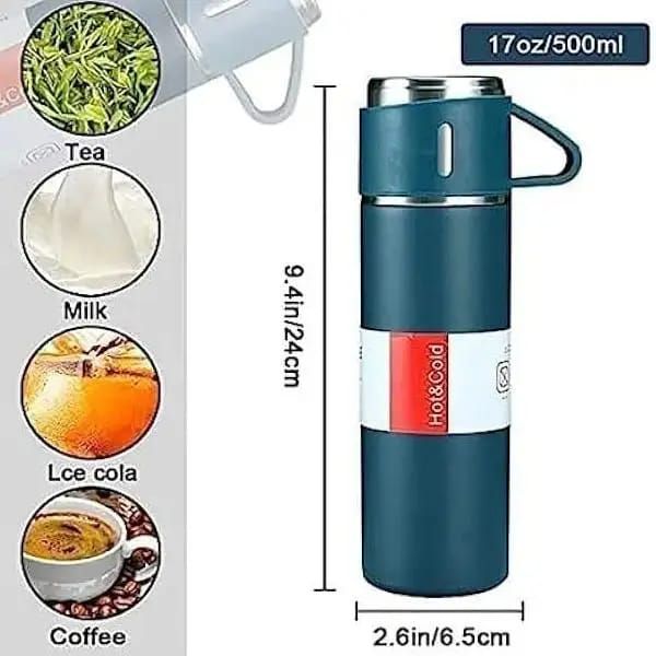 Stainless Steel 500ml Hot &amp; Cool Water Bottle (500 ml) (Random color) View Gallery - Pakistan