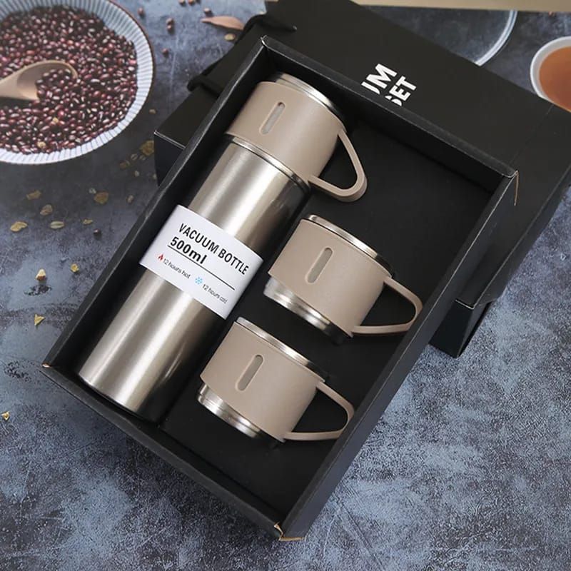 Stainless Steel Vacuum Flask Set With 3 Cups - 500ml View Gallery - Pakistan
