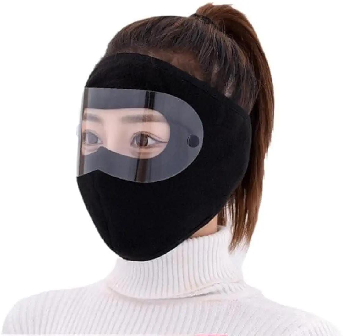 Windproof Anti Dust Full Face Masks Cycling Ski Breathable Masks Eye HD Anti Fog Goggles Hood Cover Winter Warm Hat Caps - Windproof Anti Dust Full Face Masks ( 01 Pair ) Knee Warmer Woolen Knee Cap ( Random Color )