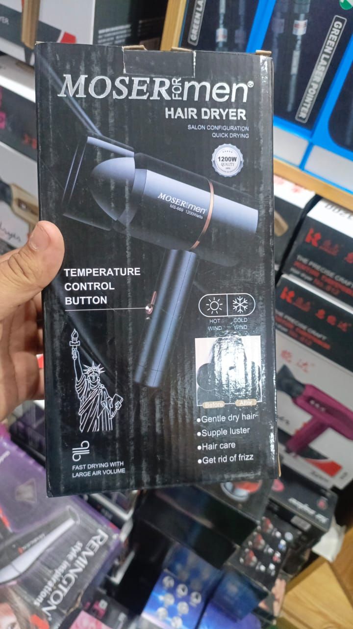 Mosermen 1200W Hair Dryer | Fast Drying, Stylish Design For Men And Women Hot And Cold MS-669 View Gallery - Pakistan