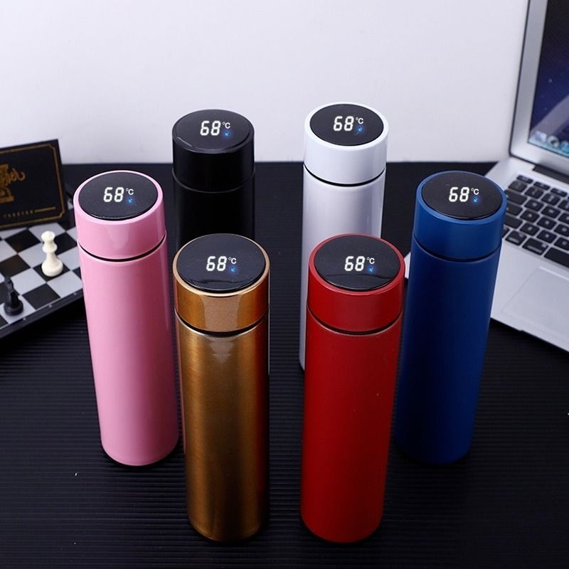 Temperature Display Vacuum Insulated Water Bottle Thermo Flask Made of Premium Stainless Steel Coffee Cup -500 ml (Random Color)