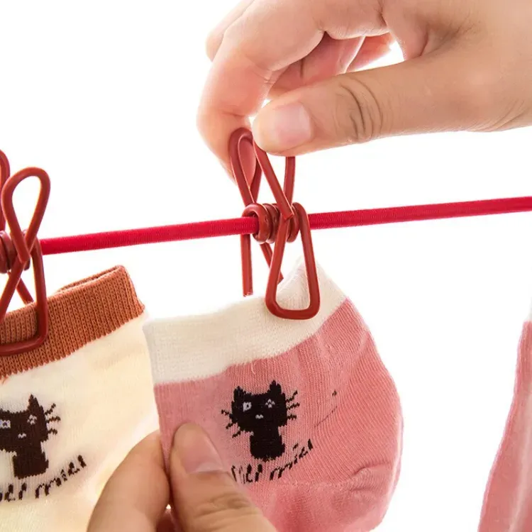 Portable Clothesline Clip - Elastic, Windproof Eco-Friendly Cloth Hanging Rope for Travel Home Use | After stretching it become View Gallery - Pakistan