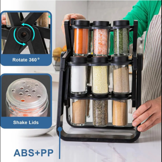 Revolving Rotating Spice Rack Set  With 18 Empty Spice Jars  Kitchen Storage Shelf View Gallery - Pakistan