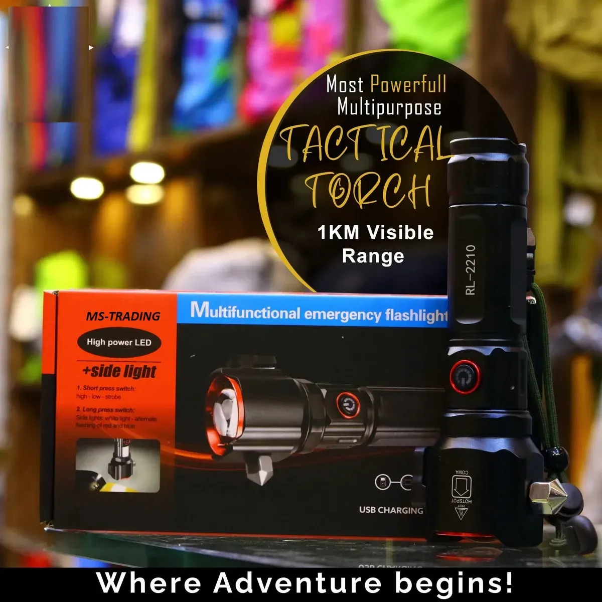 super Powerful 2-in-1 Emergency Flashlight torch &amp;amp; Charging Bank Waterproof LED 2210long range flashlight