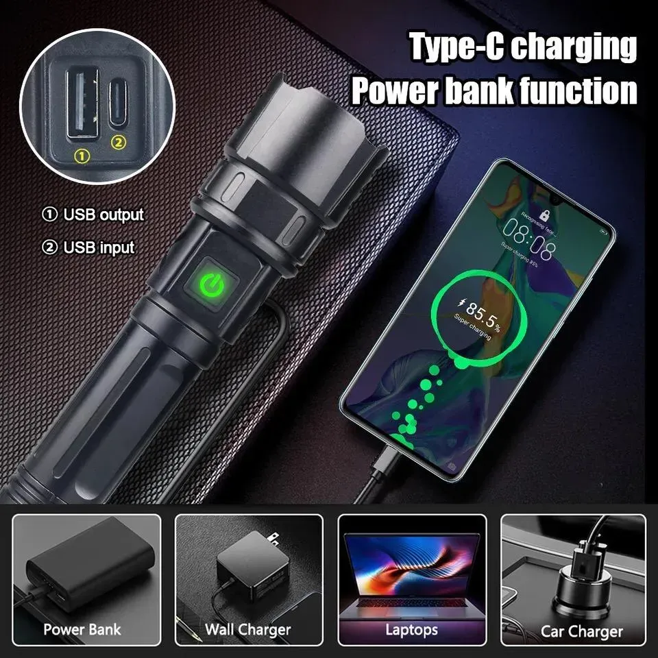 super Powerful 2-in-1 Emergency Flashlight torch &amp; Charging Bank Waterproof LED 2210long range flashlight View Gallery - Pakistan