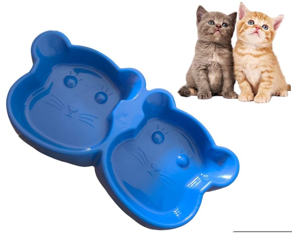 Cat Shaped Double food bowl Pet Plastic food bowl (Random Color) View Gallery - Pakistan