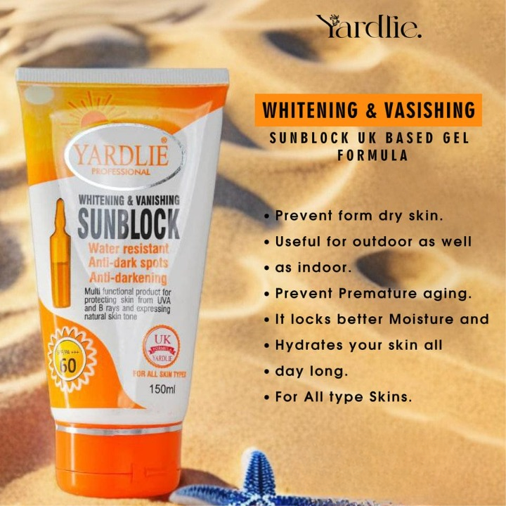 YARDLIE - SPF - 60 WHITENING &amp; VANISHING SUNBLOCK 150ml View Gallery - Pakistan