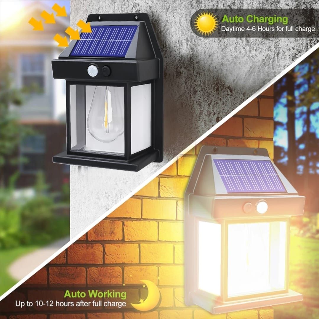 Solar Power Motion Sensor Human Body Induction LED Wall Light Waterproof Tungsten Filament Lamp Outdoor Garden Courtyard Light (Black) View Gallery - Pakistan
