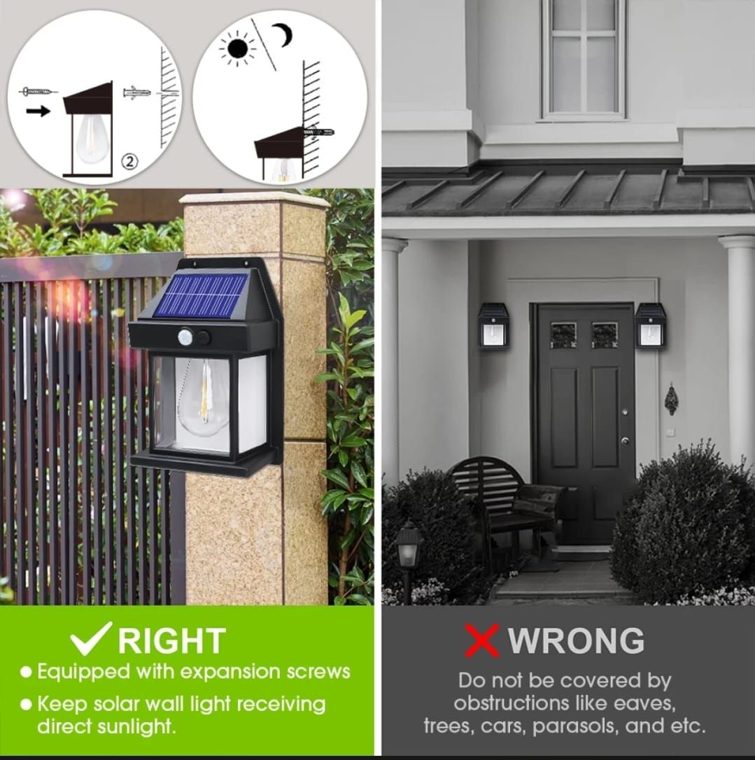 Solar Power Motion Sensor Human Body Induction LED Wall Light Waterproof Tungsten Filament Lamp Outdoor Garden Courtyard Light (Black) View Gallery - Pakistan