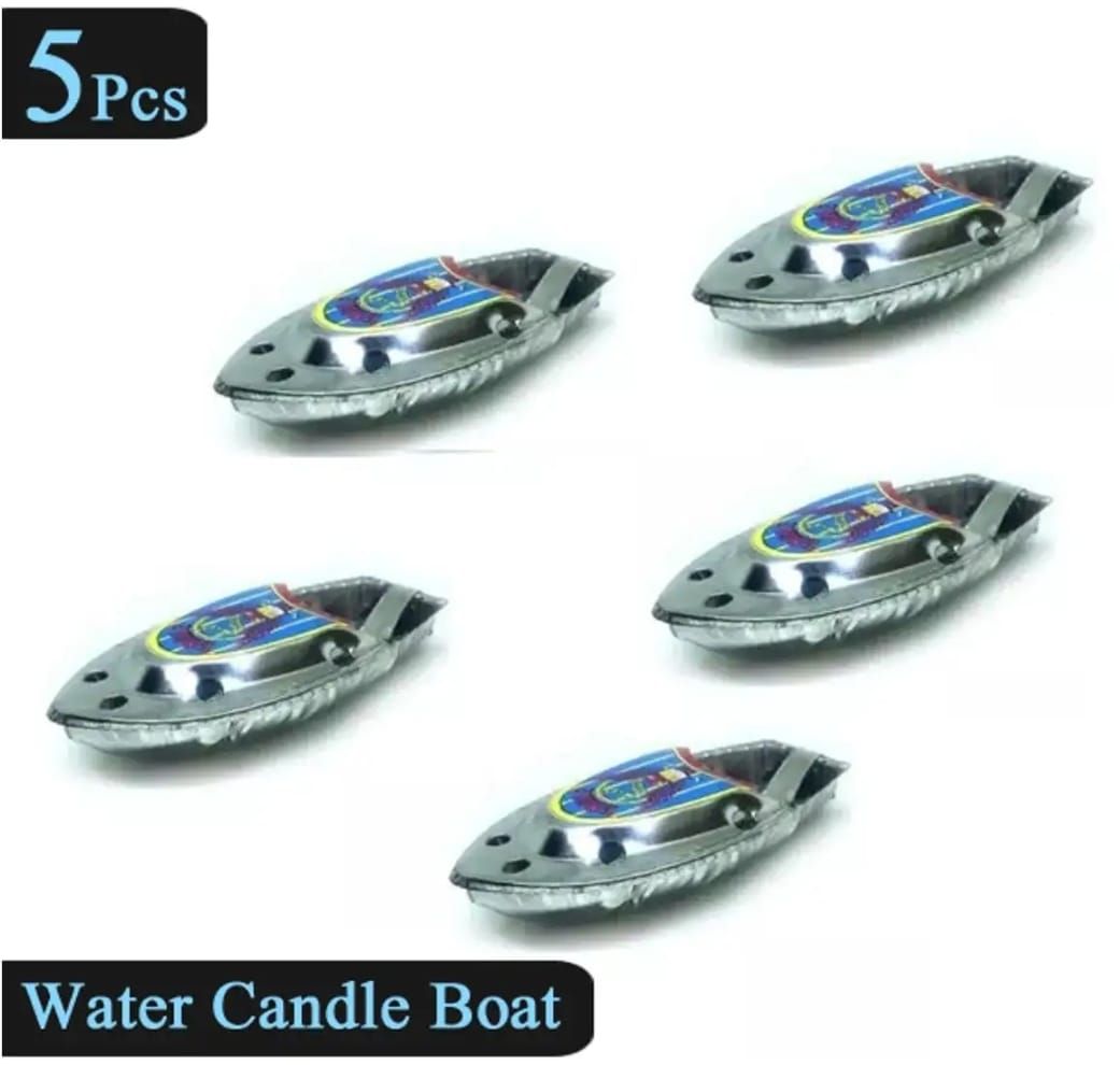 5 Pcs Set - Water Candle Boat Alloy Tin Metal Toy For Kids Boys and Girls - Bath Baby Toy Swimming Fun Toys - PoP PoP Sound