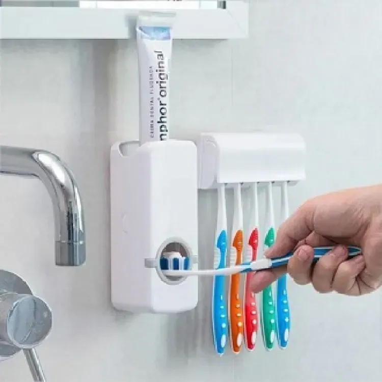 Tooth Paste Dispenser With 5 Brush Holder Wall Mounted Automatic Hands Free Toothpaste Dispenser View Gallery - Pakistan