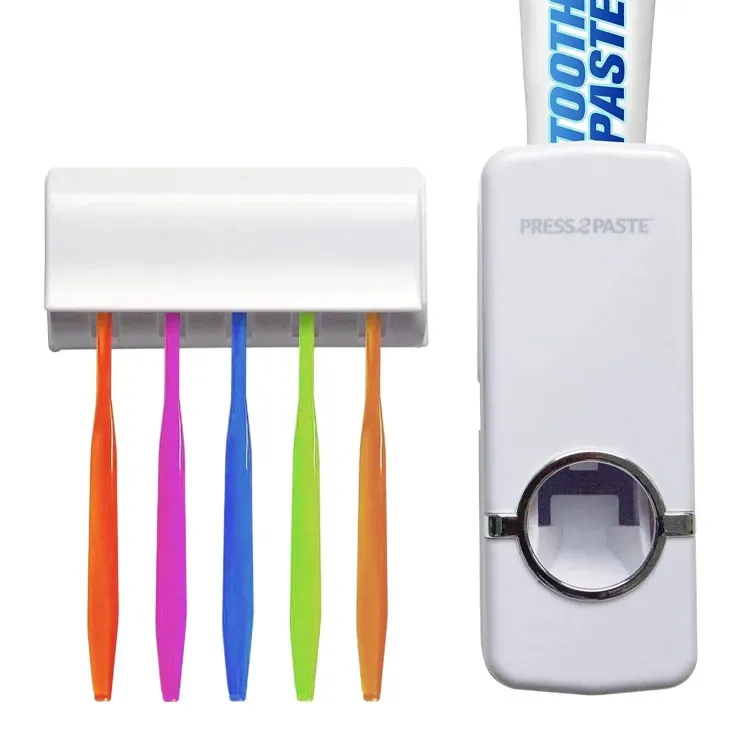 Tooth Paste Dispenser With 5 Brush Holder Wall Mounted Automatic Hands Free Toothpaste Dispenser View Gallery - Pakistan