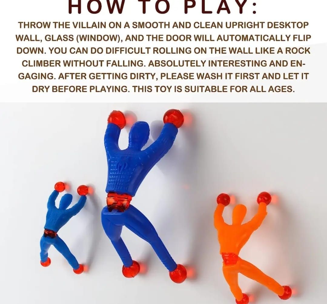 Pack Of 20 Sticky Spider Man Climbing Wall Toy For Kids Sticky Wall Climbers Spider Men Toys (Random color) View Gallery - Pakistan
