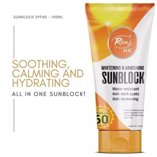Rivaj UK Sun Block Spf 60 Original Rivaj UK Whitening &amp; Vanishing Sun Block SPF / PA+++ 60 (150 ML) View Gallery - Pakistan