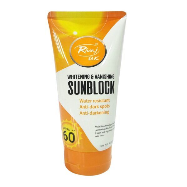 Rivaj UK Sun Block Spf 60 Original Rivaj UK Whitening &amp; Vanishing Sun Block SPF / PA+++ 60 (150 ML) View Gallery - Pakistan