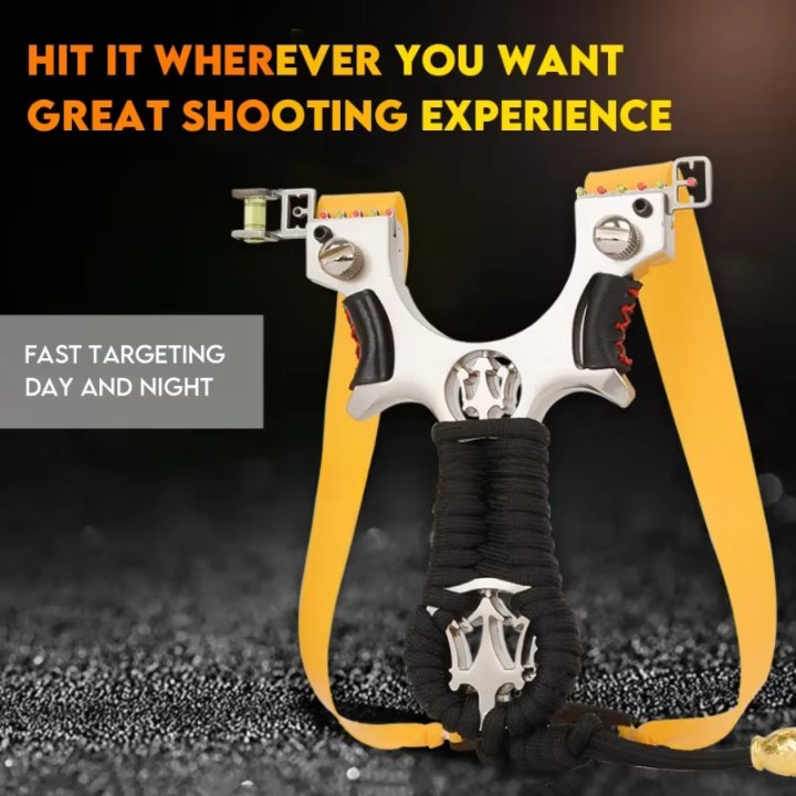 The Ultimate Slingshot Lot Imported Full Stainless Steel Body Laser Slingshot with Flat Rubber Band (Random design) View Gallery - Pakistan
