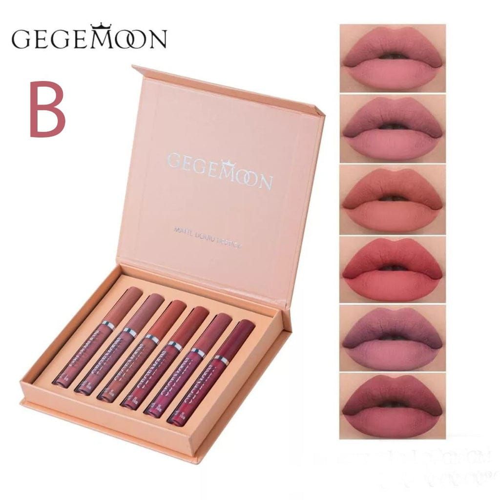 GEGEMOON 6 Colors Long Lasting Velvet Lips Tint Liquid Lipsticks Waterproof Non-Stick Cup Lip-gloss Gift Set View Gallery - Pakistan