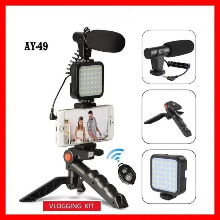 Ay-49 Vlogger Video Making Kits Vlog Microphone Led Fill Light Mini Tripod Mobile Holder with remote Good quality View Gallery - Pakistan