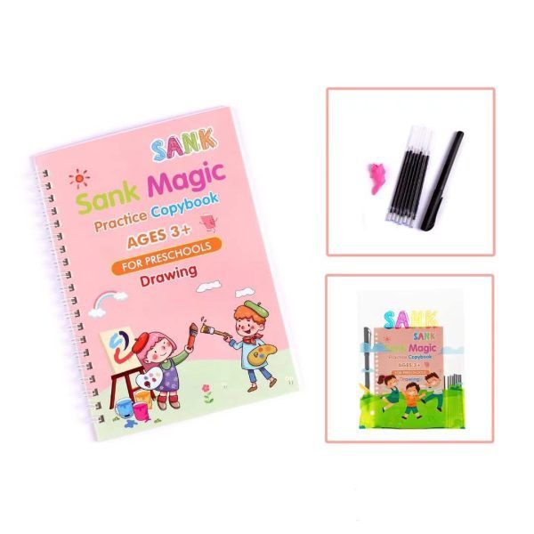 Sank Magic book Practice | Sank Magic Book for Montessori Children Tracing Handwriting First Pre-school Baby Learning Books for Kids (4 Books + Magic Pen with 10 Ink Refills) View Gallery - Pakistan