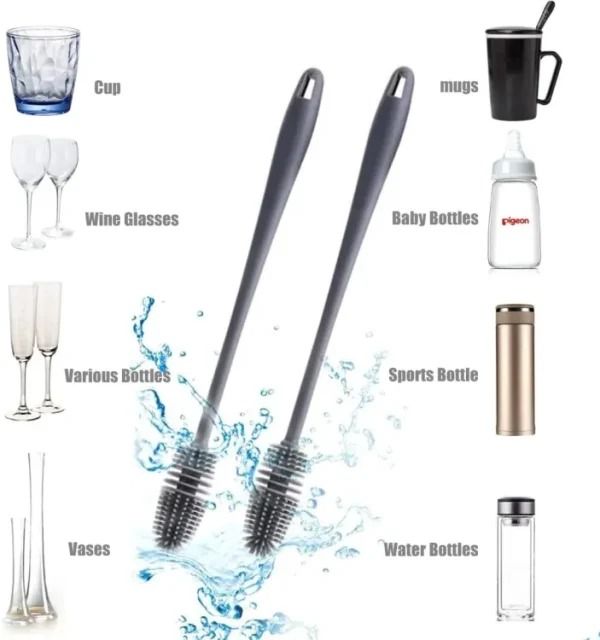 1 pcs Silicone Feeder Bottle Brush Glass Brush Cup Brushes Long Handle | Silicone Bottle Cleaning Brush With Long Handler (random Color) View Gallery - Pakistan