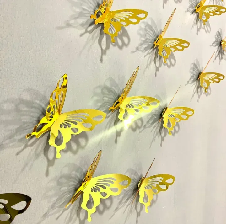 10 Pcs 3d Butterfly Mirror Acrylic Wall Art Laser Cut DIY Design Decoration Piece for Home Decor Living Room and Kitchen View Gallery - Pakistan