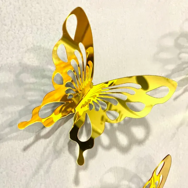 10 Pcs 3d Butterfly Mirror Acrylic Wall Art Laser Cut DIY Design Decoration Piece for Home Decor Living Room and Kitchen View Gallery - Pakistan