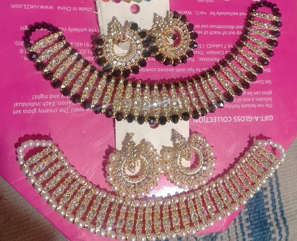 Colorful chowker neckless and  crystal round earrings  jewellery set for girls, womans View Gallery - Pakistan