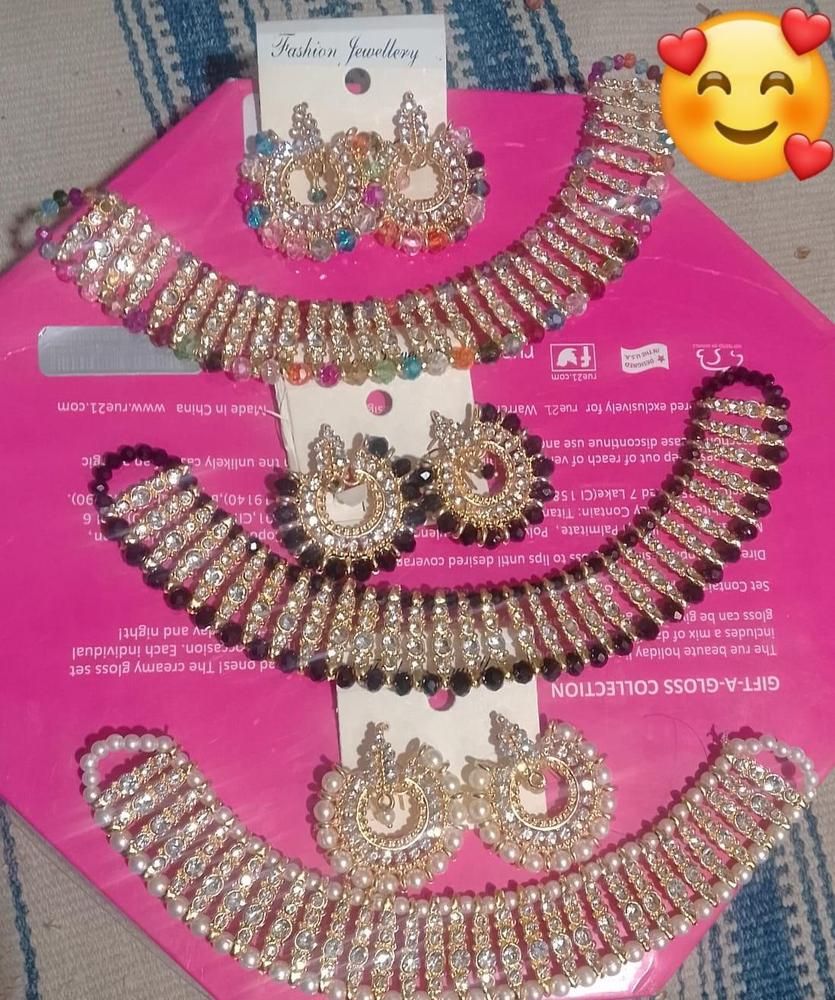 Colorful chowker neckless and  crystal round earrings  jewellery set for girls, womans View Gallery - Pakistan