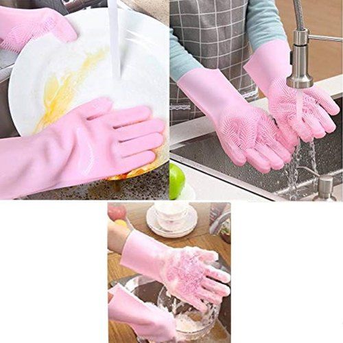 Pair of Silicone Washing Full Finger Gloves For Home &amp; Kitchen (Random Colors) View Gallery - Pakistan