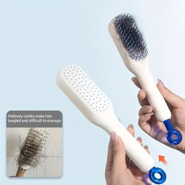 Self Cleaning Magic hair brush, One-click Cleaning Telescopic Hair Comb –  (random Color) View Gallery - Pakistan