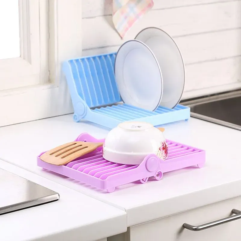 Small Kitchen Foldable Dish Plate Drying Rack | Multipurpose Space Saving Storage Organizer Plastic Rack (Random color) View Gallery - Pakistan