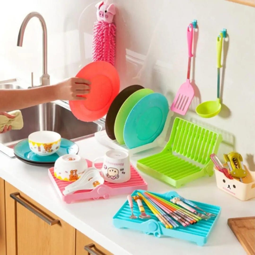 Small Kitchen Foldable Dish Plate Drying Rack | Multipurpose Space Saving Storage Organizer Plastic Rack (Random color) View Gallery - Pakistan