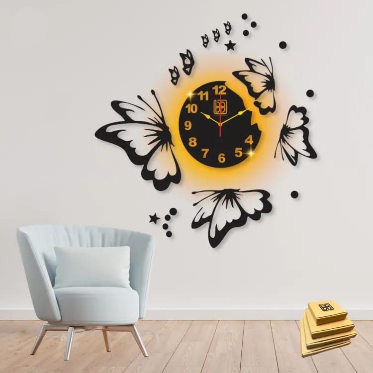 3d wall clock  And Butterfly Wooden Wall Clock  with light