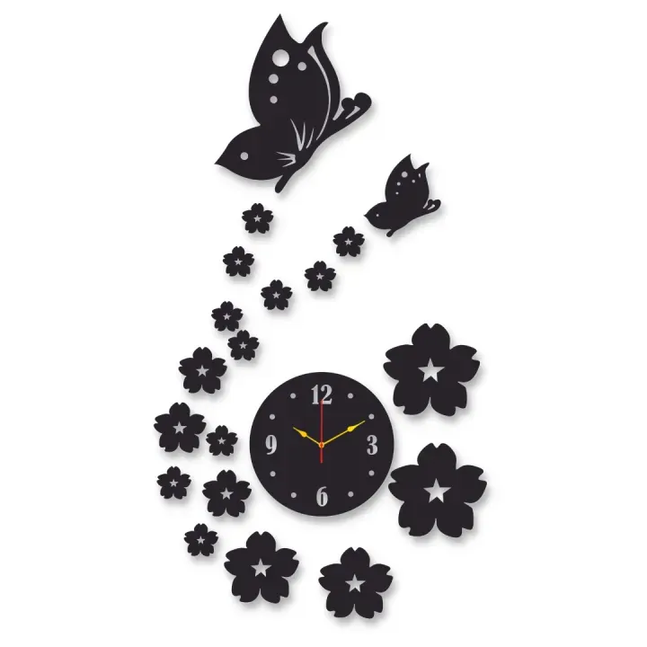 3d wall clock | Wall Clock With Wooden Butterflies  , Flowers  with light View Gallery - Pakistan