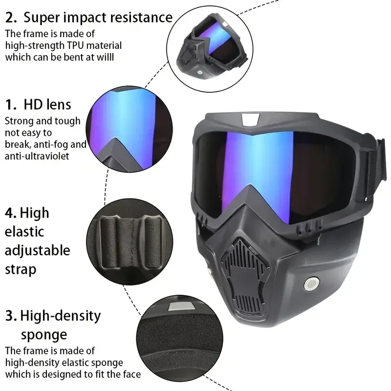 Motorcycle Goggles with Removable Full Face Mask Riding Glasses Dirt Bike ATV Motocross Detachable Eyewear (Random glass Shade) View Gallery - Pakistan