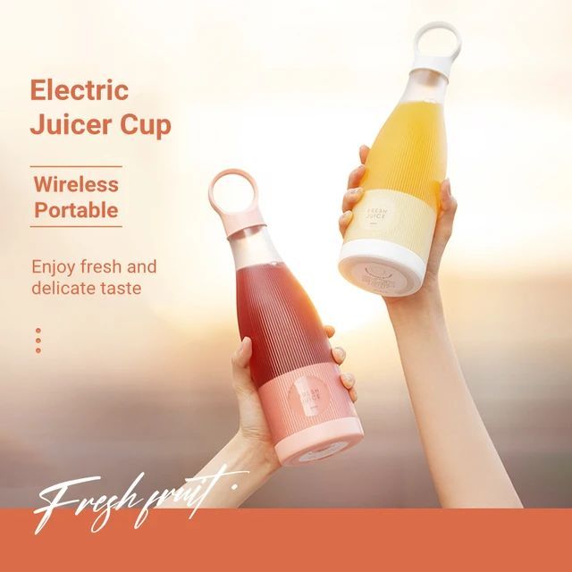 ELECTRIC JUICER Bottle | Blend Fruits and Drink - 420ml (rechargable) (Random color) View Gallery - Pakistan