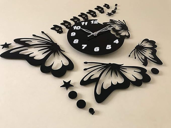 3d wall clock Butterfly Wooden Wall Clock View Gallery - Pakistan