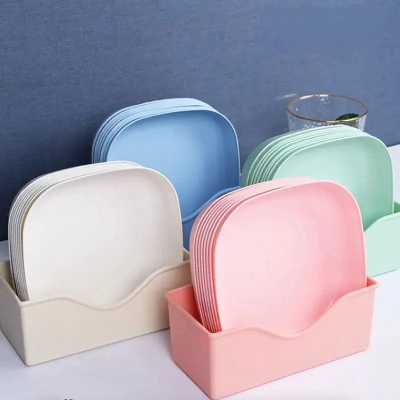 10pcs Plates Set With Holder (Random Colours) View Gallery - Pakistan