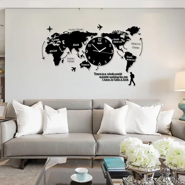 3D DIGITAL WORLD MAP WOODEN WALL CLOCK  24x24 inches View Gallery - Pakistan