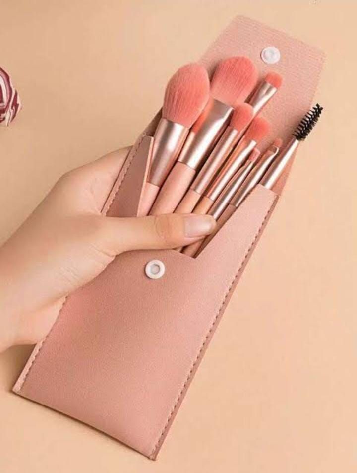 8 Pieces Cute Brushes With Leather Pouch  (random color) View Gallery - Pakistan